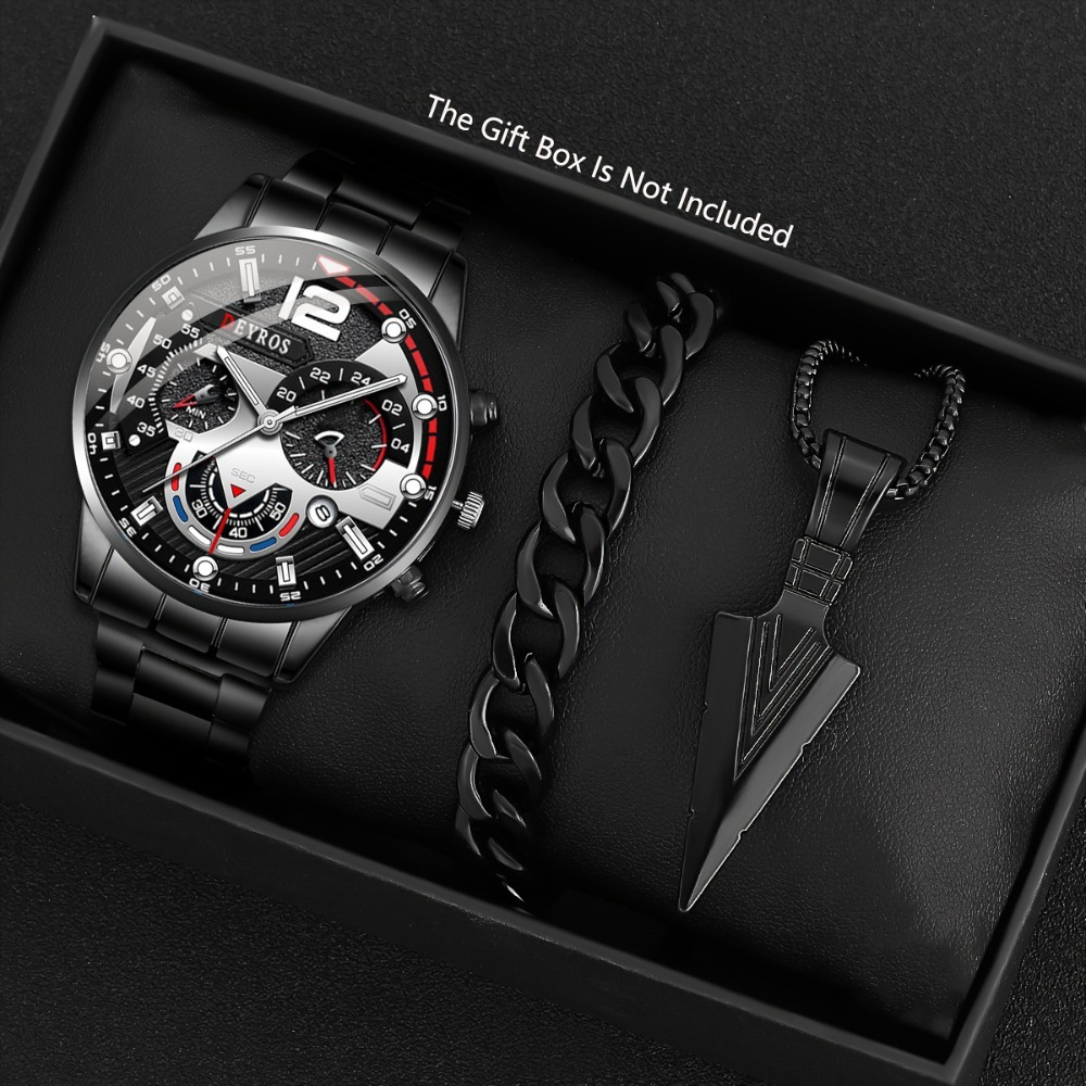 Best Jewelry Watches For Men - 3pcs/set Fashion Men's Watch Black Alloy