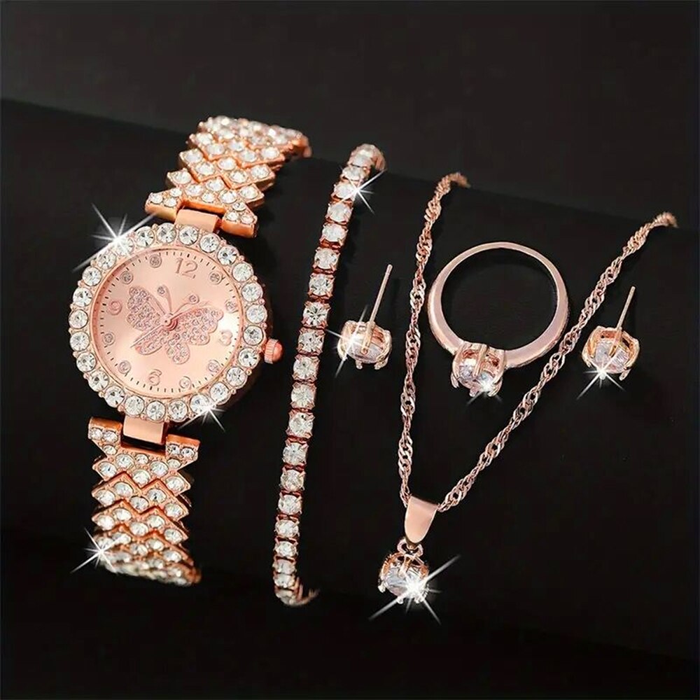 Jewelry Watches For Ladies - 6pcs Jewelry Set Rose Gold Luxury