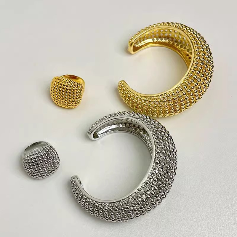 Luxury Bead Texture Open Cuff  - Minimalist Ring Stackable review and price