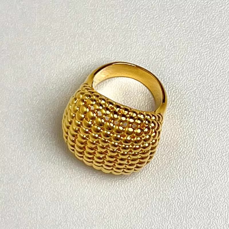 Luxury Bead Texture Open Cuff  - Minimalist Ring Stackable review and price