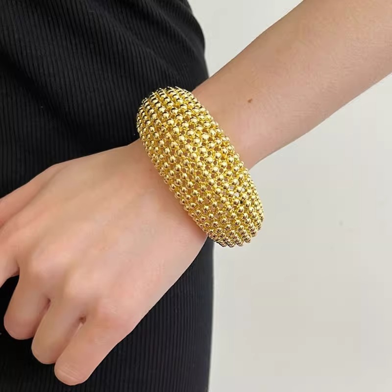 Luxury Bead Texture Open Cuff  - Minimalist Ring Stackable review and price