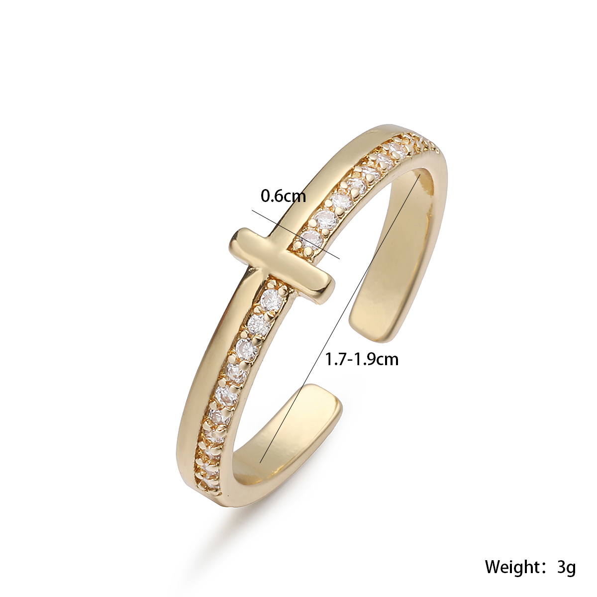 Brass Cross Zircon Open Cuff R - Minimalist Ring Stackable review and price