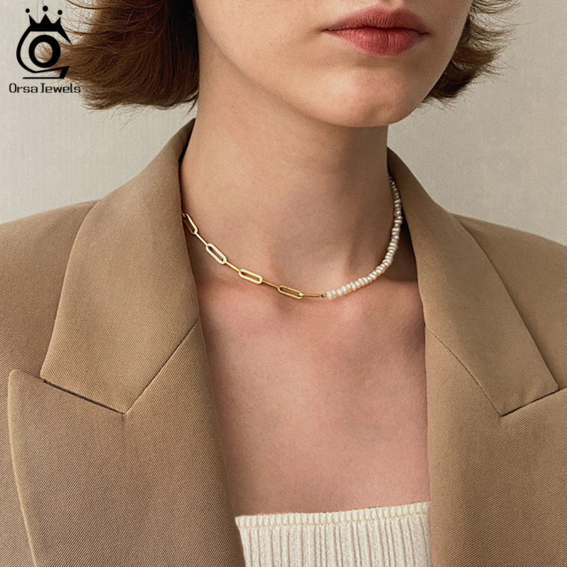 ORSA JEWELS Half Pearl Chain C - Crystal Choker Necklace review and price