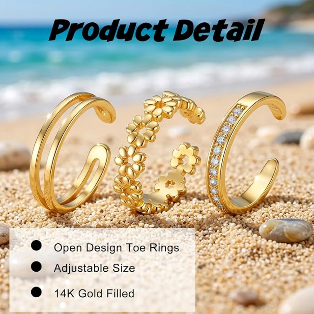 3Pcs Gold Open Adjustable Ring - Minimalist Ring Stackable review and price