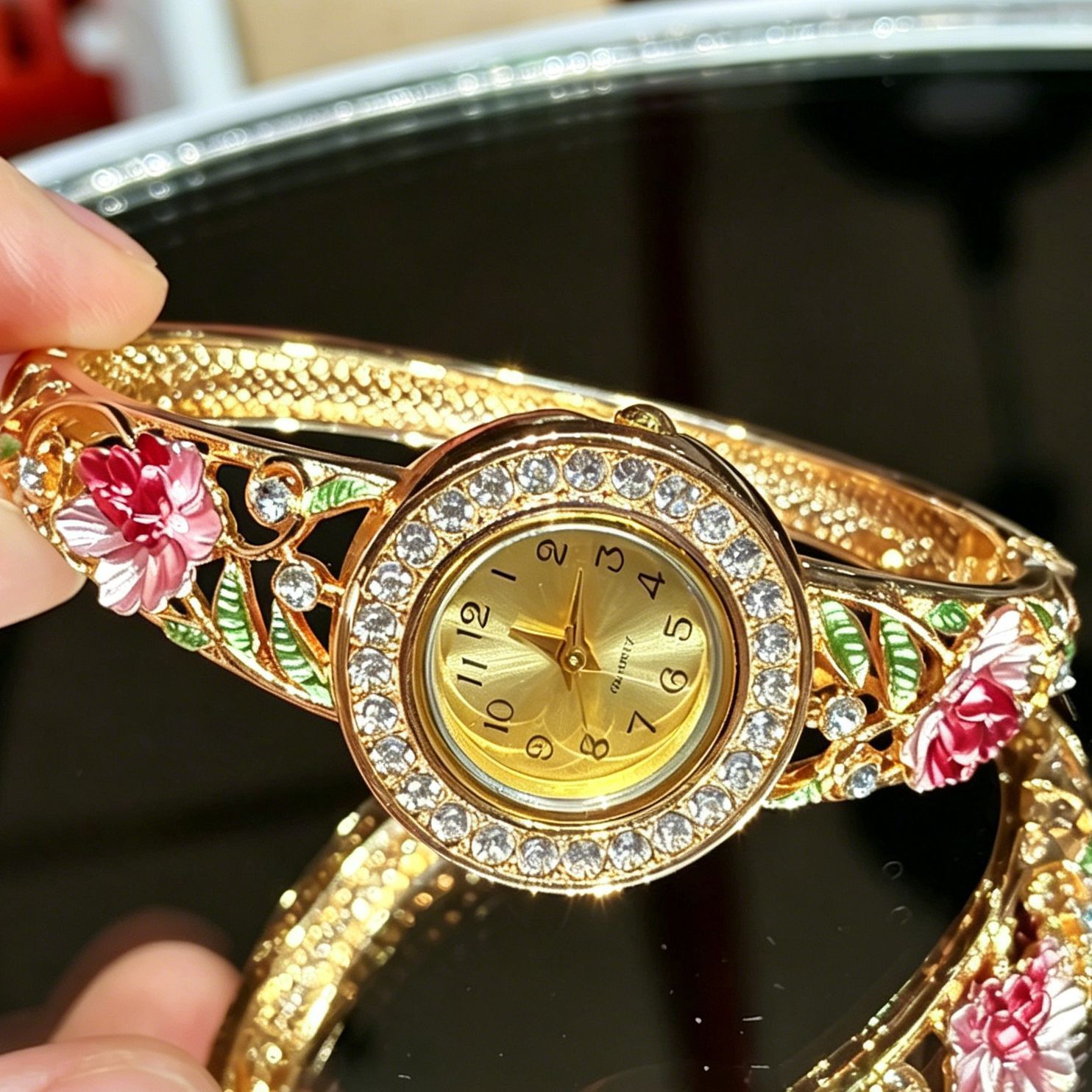 Vintage Gold Enamel Flower Wri - Jewelry Watches Vintage review and price