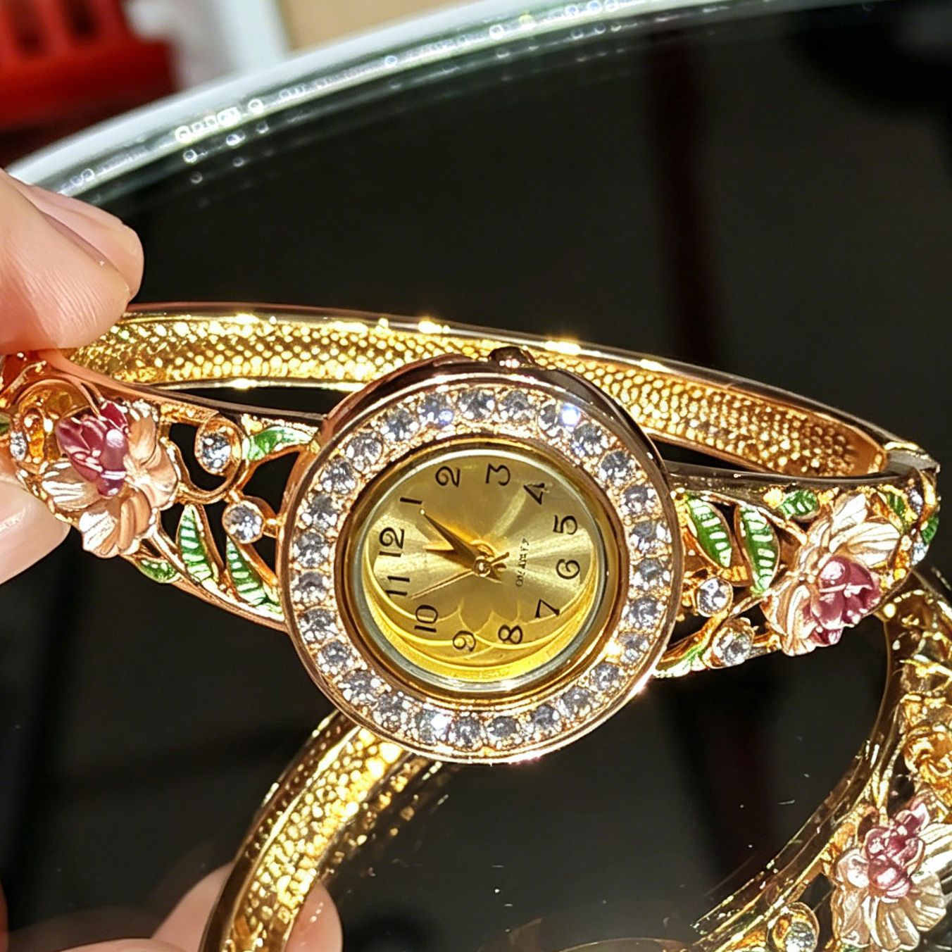Vintage Gold Enamel Flower Wri - Jewelry Watches Vintage review and price