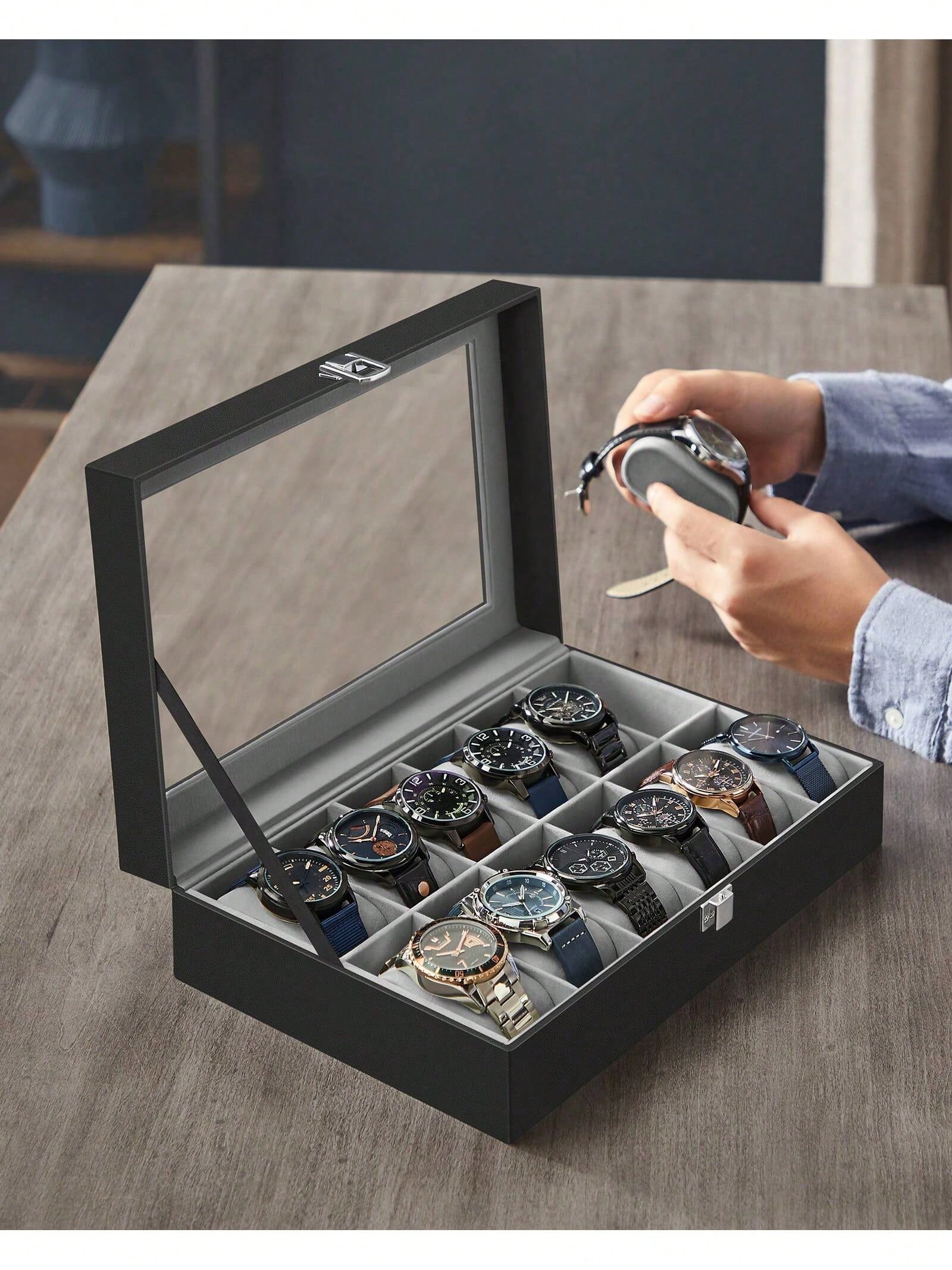 12-Slot Lockable Watch Box wit - Jewelry Watches & Accessories review and price