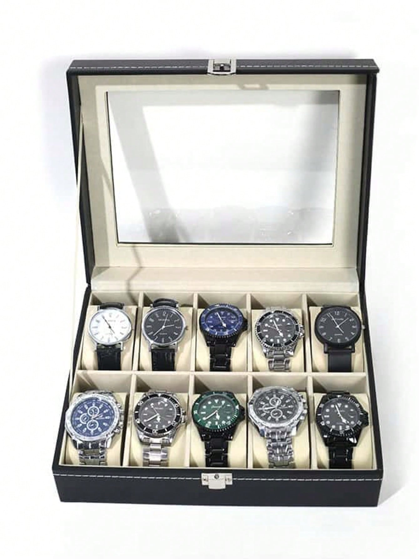 Leather Watch Box with Lock, L - Jewelry Watches & Accessories review and price