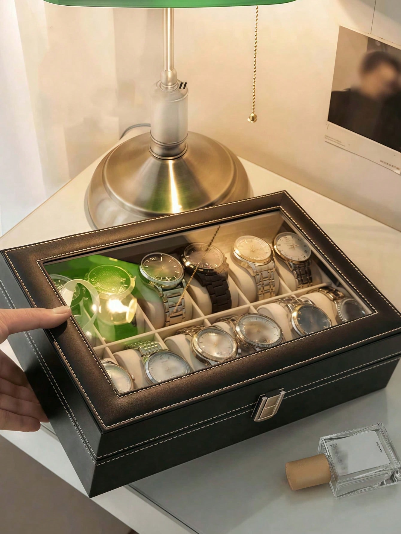 Leather Watch Box with Lock, L - Jewelry Watches & Accessories review and price