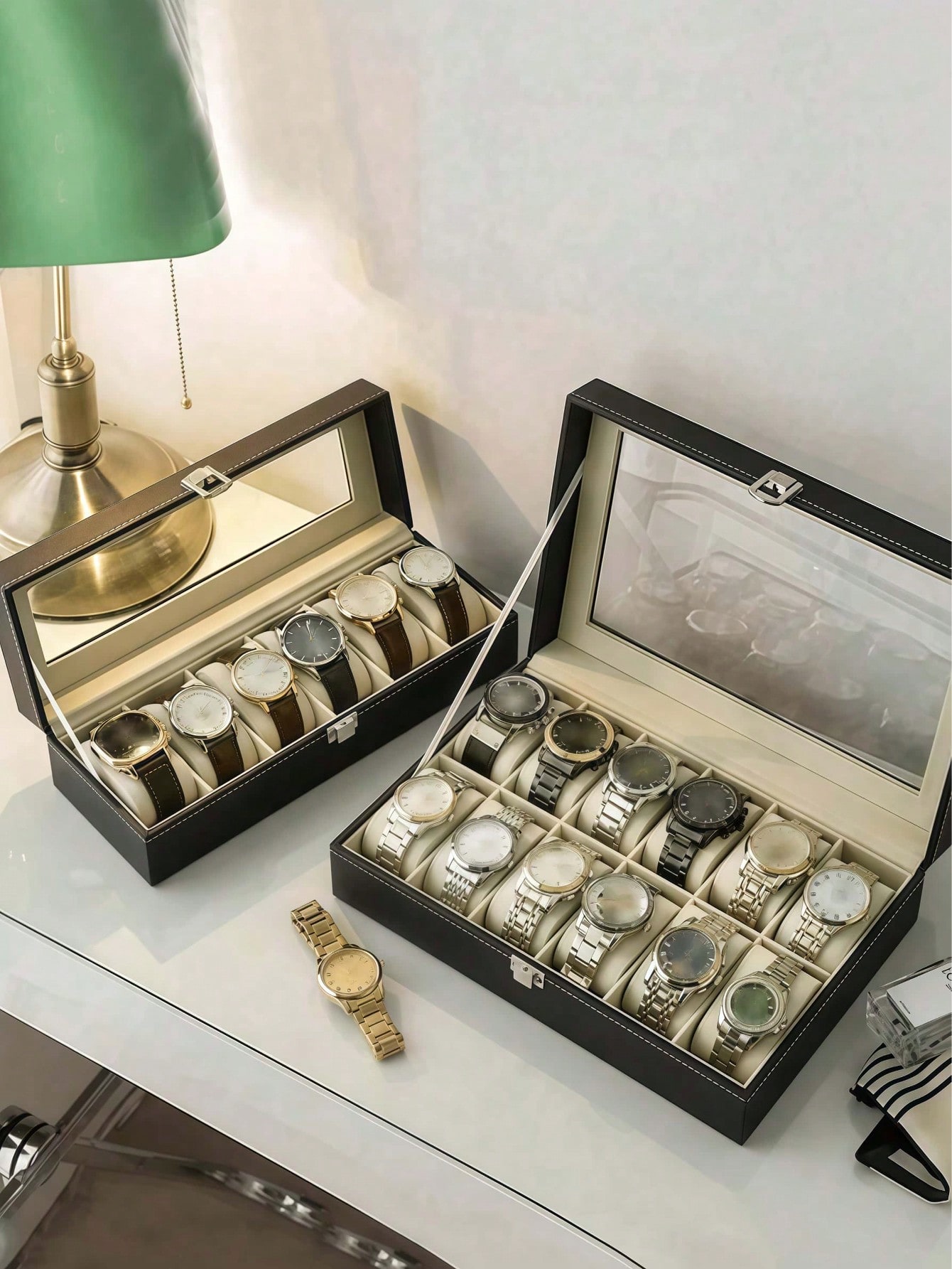 Leather Watch Box with Lock, L - Jewelry Watches & Accessories review and price