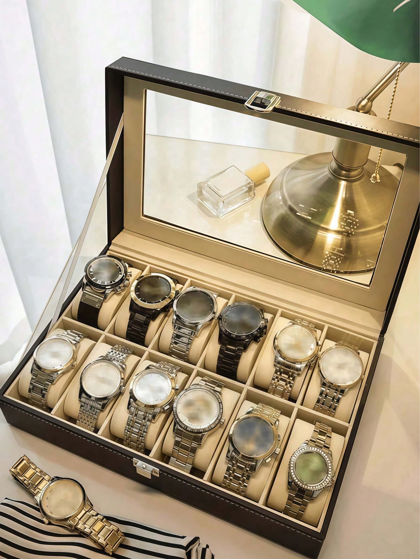 Leather Watch Box with Lock, L - Jewelry Watches & Accessories review and price