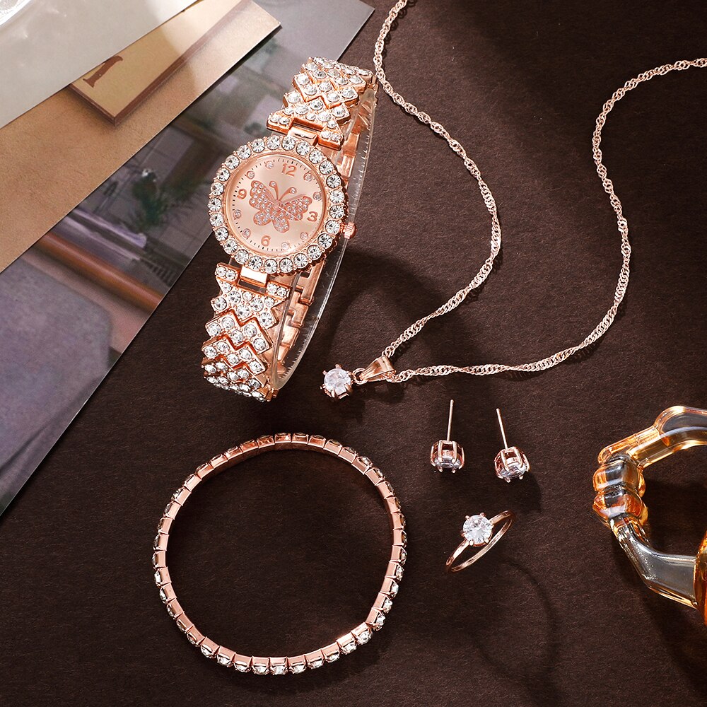 6pcs Jewelry Set Rose Gold Lux - Jewelry Watches For Ladies review and price